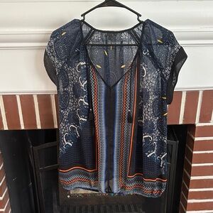 Women's Navy Paisley Sheer Top